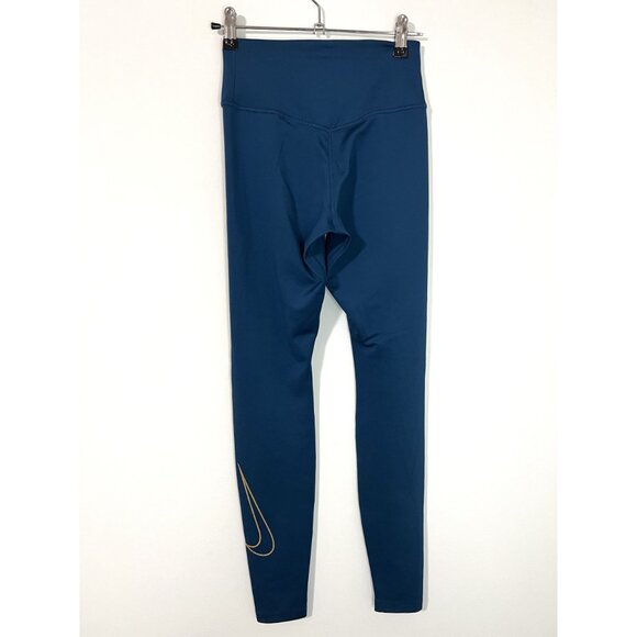 Nike Blue Gold Checkmark High Rise Full Leggings Workout Active Size XS - Picture 2 of 9
